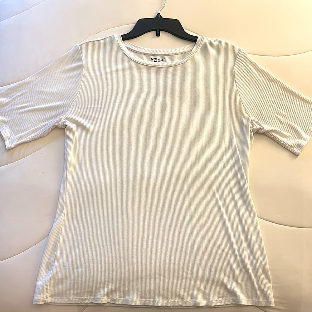 NINE WEST white soft spun fitted top